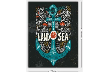 Lerretsbilde 70x100 cm - Stilisert anker med elementer av piratmotiver og tekst som fremhever temaet Land & Hav - Turkis / Hvit / Svart - Interiør - Maleri & posters - Lerretsbilder