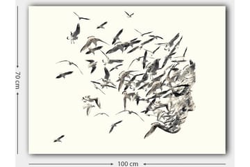 Lerretsbilde 70x100 cm - Stilisert ansiktsprofil som smelter sammen med flygende fugler - Grå / Svart / Beige - Interiør - Maleri & posters - Lerretsbilder