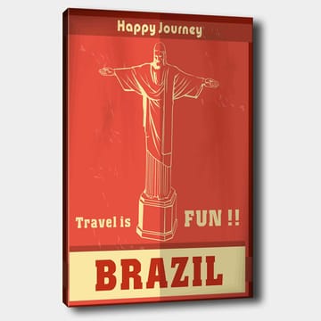 Lerretsbilde 70x100 cm - Stilisert avbildning av Kristusstatuen i Rio de Janeiro med en glad reisemelding - Rød / Beige - Interiør - Maleri & posters - Lerretsbilder