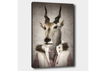 Lerretsbilde 70x100 cm - Stilisert bilde av en antilope kledd i en moderne jakke med krage - Beige / Hvit / Grå - Interiør - Maleri & posters - Lerretsbilder