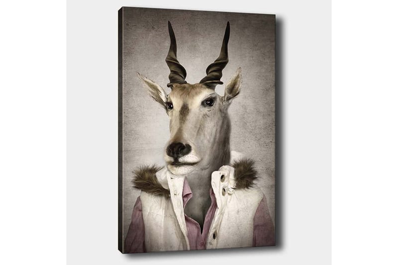 Lerretsbilde 70x100 cm - Stilisert bilde av en antilope kledd i en moderne jakke med krage - Beige / Hvit / Grå - Interiør - Maleri & posters - Lerretsbilder