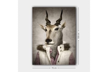 Lerretsbilde 70x100 cm - Stilisert bilde av en antilope kledd i en moderne jakke med krage - Beige / Hvit / Grå - Interiør - Maleri & posters - Lerretsbilder
