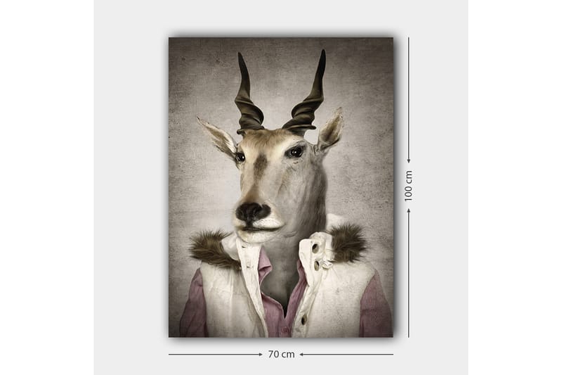 Lerretsbilde 70x100 cm - Stilisert bilde av en antilope kledd i en moderne jakke med krage - Beige / Hvit / Grå - Interiør - Maleri & posters - Lerretsbilder