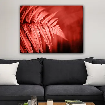 Lerretsbilde 70x100 cm - Stilisert bilde av en rødlig bregne som fremhever detaljene - Rød / Svart - Interiør - Maleri & posters - Lerretsbilder