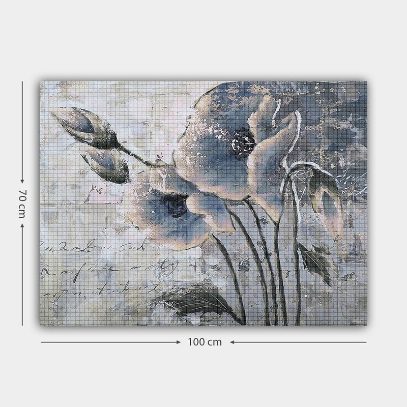 Lerretsbilde 70x100 cm - Stilisert blomst i dempede blå og grå toner - Blå / Grå - Interiør - Maleri & posters - Lerretsbilder