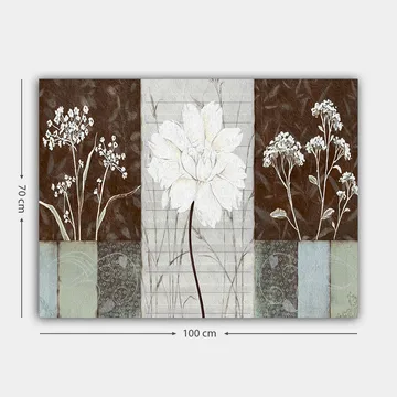 Lerretsbilde 70x100 cm - Stilisert blomst i hvitt omgitt av brune og grå nyanser - Hvit / Brun / Grå - Interiør - Maleri & posters - Lerretsbilder