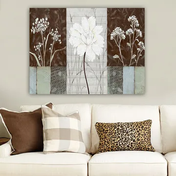 Lerretsbilde 70x100 cm - Stilisert blomst i hvitt omgitt av brune og grå nyanser - Hvit / Brun / Grå - Interiør - Maleri & posters - Lerretsbilder