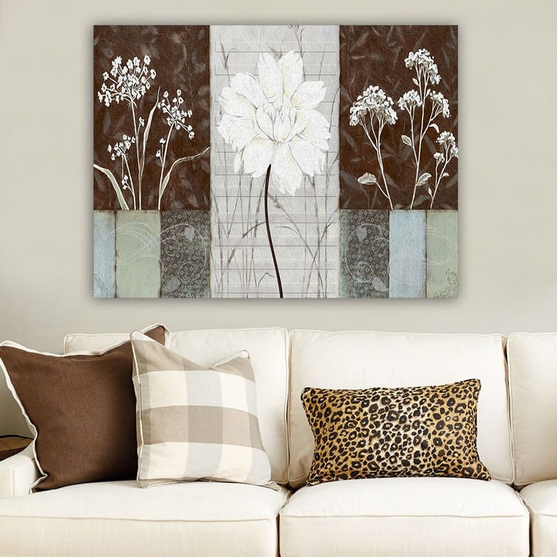 Lerretsbilde 70x100 cm - Stilisert blomst i hvitt omgitt av brune og grå nyanser - Hvit / Brun / Grå - Interiør - Maleri & posters - Lerretsbilder