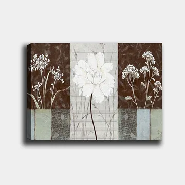 Lerretsbilde 70x100 cm - Stilisert blomst i hvitt omgitt av brune og grå nyanser - Hvit / Brun / Grå - Interiør - Maleri & posters - Lerretsbilder