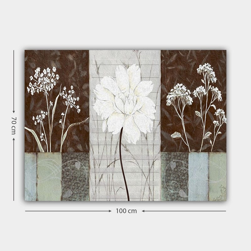 Lerretsbilde 70x100 cm - Stilisert blomst i hvitt omgitt av brune og grå nyanser - Hvit / Brun / Grå - Interiør - Maleri & posters - Lerretsbilder