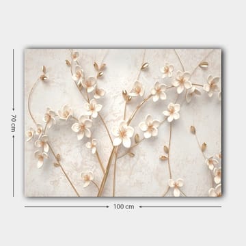 Lerretsbilde 70x100 cm - Stilisert blomsterdesign med hvite blomster og gulldetaljer - Hvit / Gull - Interiør - Maleri & posters - Lerretsbilder