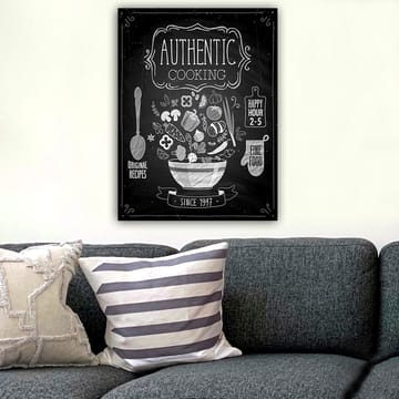 Lerretsbilde 70x100 cm - Stilisert bolle med forskjellige grønnsaker og ingredienser som symboliserer autentisk matlaging - Hvit / Svart / Grå - Interiør - Maleri & posters - Lerretsbilder