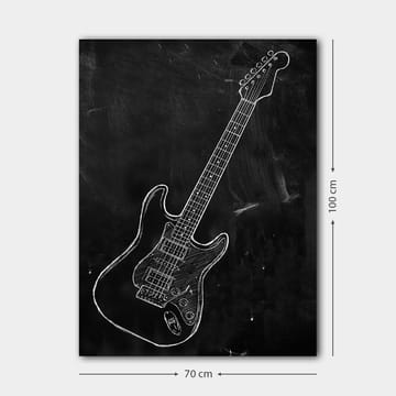 Lerretsbilde 70x100 cm - Stilisert elektrisk gitar tegnet med kritt på svart bakgrunn - Svart / Hvit - Interiør - Maleri & posters - Lerretsbilder