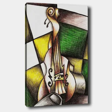 Lerretsbilde 70x100 cm - Stilisert fiolin i en fargerik komposisjon - Grønn / Gul / Brun - Interiør - Maleri & posters - Lerretsbilder