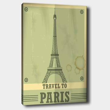 Lerretsbilde 70x100 cm - Stilisert illustrasjon av Eiffeltårnet med et vintage-preg - Grønn / Beige - Interiør - Maleri & posters - Lerretsbilder