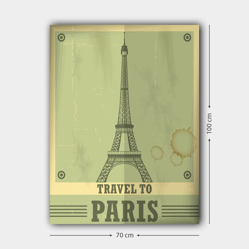 Lerretsbilde 70x100 cm - Stilisert illustrasjon av Eiffeltårnet med et vintage-preg - Grønn / Beige - Interiør - Maleri & posters - Lerretsbilder