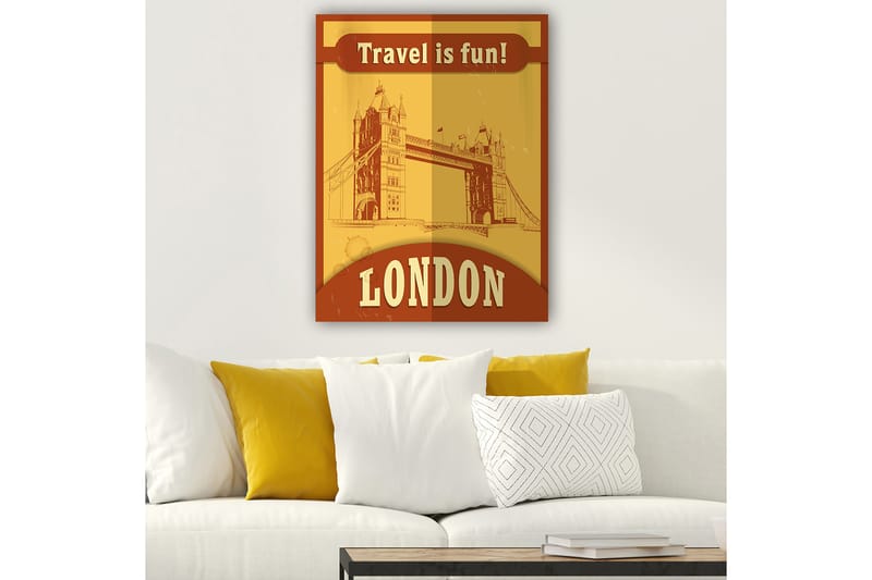 Lerretsbilde 70x100 cm - Stilisert illustrasjon av Tower Bridge i London med et retro-preg - Gull / Brun - Interiør - Maleri & posters - Lerretsbilder