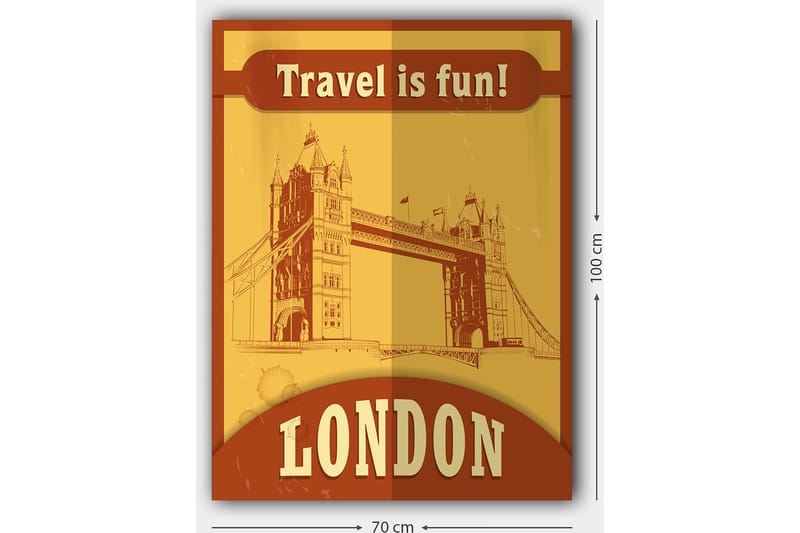 Lerretsbilde 70x100 cm - Stilisert illustrasjon av Tower Bridge i London med et retro-preg - Gull / Brun - Interiør - Maleri & posters - Lerretsbilder