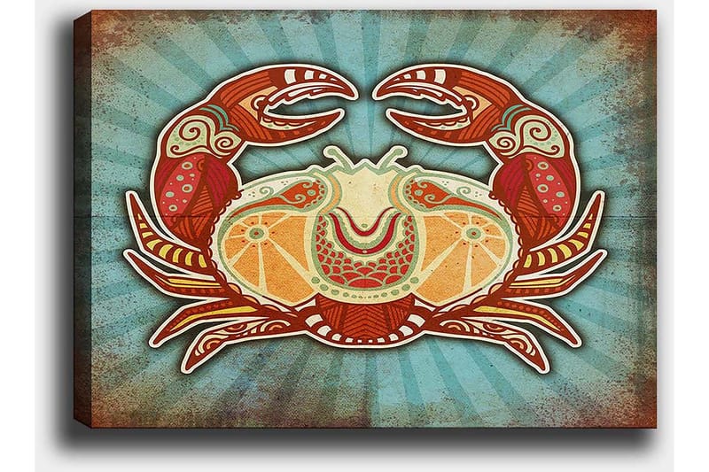 Lerretsbilde 70x100 cm - Stilisert krabbe med fargerike detaljer - Rød / Oransje / Turkis - Interiør - Maleri & posters - Lerretsbilder
