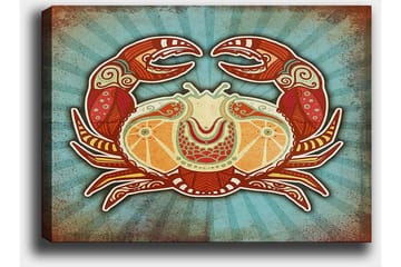 Lerretsbilde 70x100 cm - Stilisert krabbe med fargerike detaljer - Rød / Oransje / Turkis - Interiør - Maleri & posters - Lerretsbilder