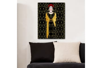 Lerretsbilde 70x100 cm - Stilisert kvinne kledd i svart og gull med rød blomst i håret - Svart / Gull / Rød - Interiør - Maleri & posters - Lerretsbilder