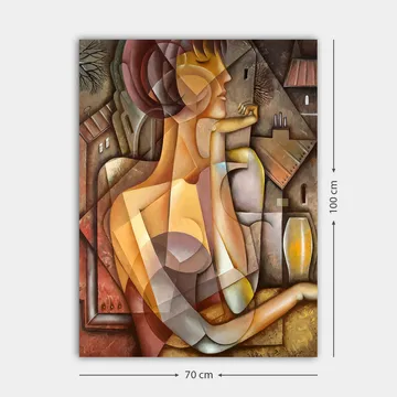 Lerretsbilde 70x100 cm - Stilisert kvinne med et mykt og harmonisk utseende i en abstrakt komposisjon - Beige / Brun / Terrakotta - Interiør - Maleri & posters - Lerretsbilder