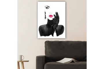 Lerretsbilde 70x100 cm - Stilisert kvinne med rød leppestift og svarte hansker - Svart / Rød - Interiør - Maleri & posters - Lerretsbilder