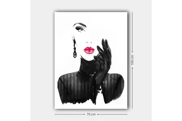 Lerretsbilde 70x100 cm - Stilisert kvinne med rød leppestift og svarte hansker - Svart / Rød - Interiør - Maleri & posters - Lerretsbilder