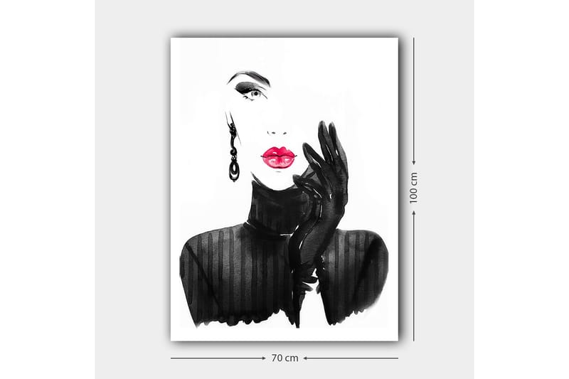 Lerretsbilde 70x100 cm - Stilisert kvinne med rød leppestift og svarte hansker - Svart / Rød - Interiør - Maleri & posters - Lerretsbilder