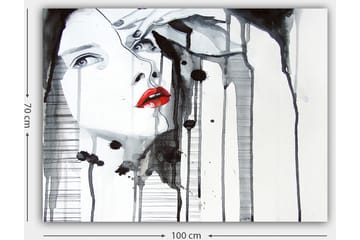 Lerretsbilde 70x100 cm - Stilisert kvinne med rød leppestift som fremhever ansiktet hennes i en dramatisk svart-hvitt-komposisjon - Rød / Svart / Hvit - Interiør - Maleri & posters - Lerretsbilder