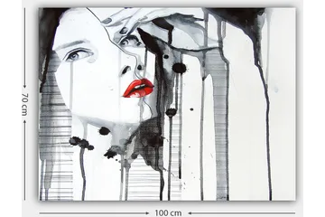Lerretsbilde 70x100 cm - Stilisert kvinne med rød leppestift som fremhever ansiktet hennes i en dramatisk svart-hvitt-komposisjon - Rød / Svart / Hvit - Interiør - Maleri & posters - Lerretsbilder
