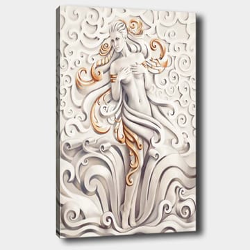 Lerretsbilde 70x100 cm - Stilisert kvinne omgitt av svingende mønstre og ornamentikk - Hvit / Beige / Gull - Interiør - Maleri & posters - Lerretsbilder