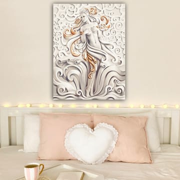 Lerretsbilde 70x100 cm - Stilisert kvinne omgitt av svingende mønstre og ornamentikk - Hvit / Beige / Gull - Interiør - Maleri & posters - Lerretsbilder