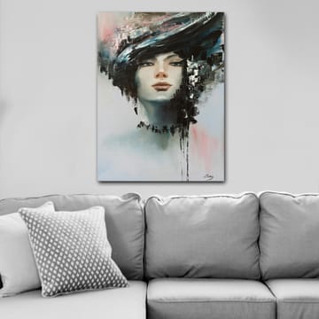 Lerretsbilde 70x100 cm - Stilisert kvinneansikt med dramatisk frisyre i svart og grått - Svart / Grå / Beige - Interiør - Maleri & posters - Lerretsbilder