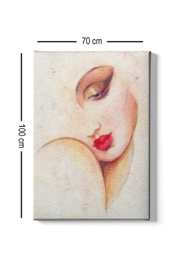 Lerretsbilde 70x100 cm - Stilisert kvinneansikt med fremtredende lepper og øyne - Rød / Beige / Brun - Interiør - Maleri & posters - Lerretsbilder