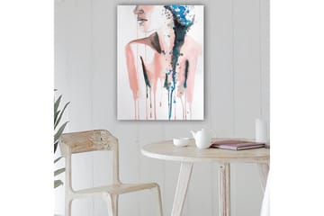 Lerretsbilde 70x100 cm - Stilisert kvinnesilhuett med fargede dråper som strømmer nedover - Rosa / Blå / Svart - Interiør - Maleri & posters - Lerretsbilder