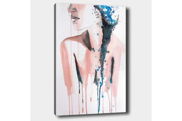 Lerretsbilde 70x100 cm - Stilisert kvinnesilhuett med fargede dråper som strømmer nedover - Rosa / Blå / Svart - Interiør - Maleri & posters - Lerretsbilder