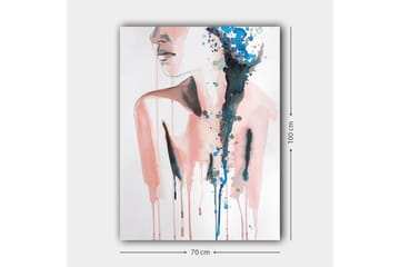 Lerretsbilde 70x100 cm - Stilisert kvinnesilhuett med fargede dråper som strømmer nedover - Rosa / Blå / Svart - Interiør - Maleri & posters - Lerretsbilder