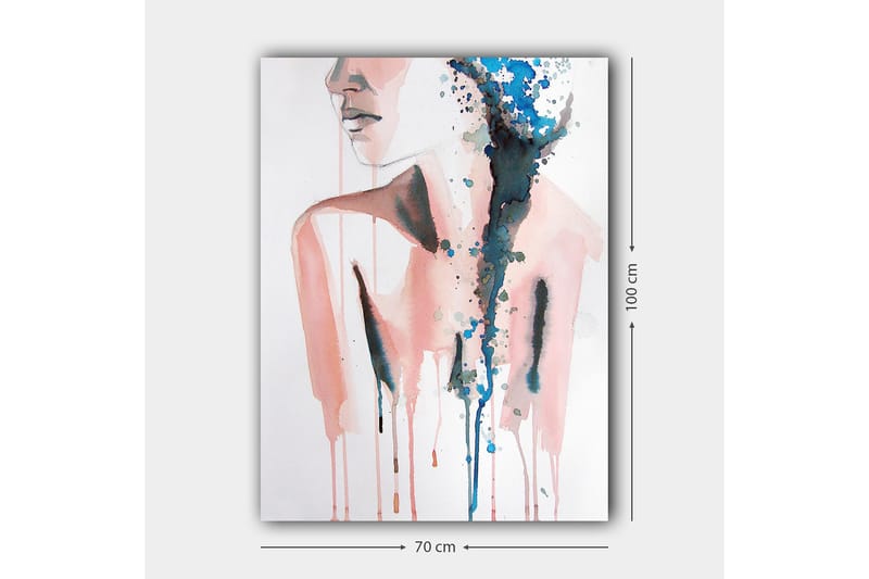 Lerretsbilde 70x100 cm - Stilisert kvinnesilhuett med fargede dråper som strømmer nedover - Rosa / Blå / Svart - Interiør - Maleri & posters - Lerretsbilder