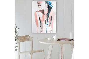 Lerretsbilde 70x100 cm - Stilisert kvinnesilhuett med fargede dråper som strømmer nedover - Rosa / Blå / Svart - Interiør - Maleri & posters - Lerretsbilder