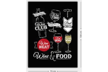 Lerretsbilde 70x100 cm - Stilisert maleri med motiver av vin, glass og matrelaterte tekster - Rød / Hvit / Svart - Interiør - Maleri & posters - Lerretsbilder