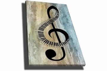Lerretsbilde 70x100 cm - Stilisert musikalsk notesymbol med klaviaturdetaljer på en abstrakt bakgrunn - Svart / Grå / Beige - Interiør - Maleri & posters - Lerretsbilder