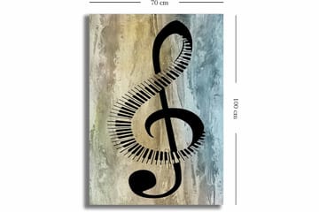 Lerretsbilde 70x100 cm - Stilisert musikalsk notesymbol med klaviaturdetaljer på en abstrakt bakgrunn - Svart / Grå / Beige - Interiør - Maleri & posters - Lerretsbilder