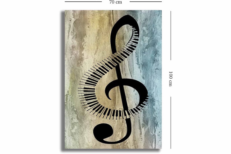 Lerretsbilde 70x100 cm - Stilisert musikalsk notesymbol med klaviaturdetaljer på en abstrakt bakgrunn - Svart / Grå / Beige - Interiør - Maleri & posters - Lerretsbilder
