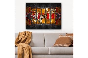 Lerretsbilde 70x100 cm - Stilisert sjiraff i en fargerik abstrakt komposisjon - Brun / Rød / Gull - Interiør - Maleri & posters - Lerretsbilder