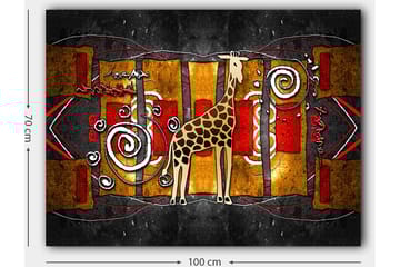 Lerretsbilde 70x100 cm - Stilisert sjiraff i en fargerik abstrakt komposisjon - Brun / Rød / Gull - Interiør - Maleri & posters - Lerretsbilder