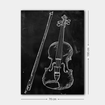 Lerretsbilde 70x100 cm - Stilisert tegning av en fiolin og en fiolinstokk på svart bakgrunn - Hvit / Svart - Interiør - Maleri & posters - Lerretsbilder