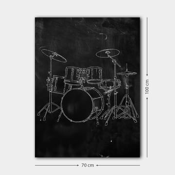 Lerretsbilde 70x100 cm - Stilisert tegning av et trommesett på svart bakgrunn - Svart / Hvit - Interiør - Maleri & posters - Lerretsbilder