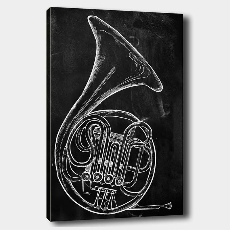 Lerretsbilde 70x100 cm - Stilisert tegning av et valthorn - Hvit / Svart - Interiør - Maleri & posters - Lerretsbilder