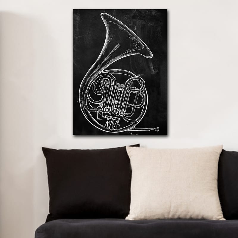 Lerretsbilde 70x100 cm - Stilisert tegning av et valthorn - Hvit / Svart - Interiør - Maleri & posters - Lerretsbilder